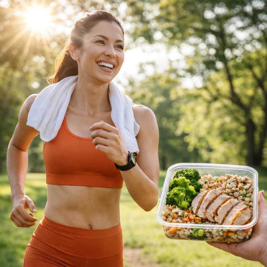 Persona corriendo al aire libre con su porción de prep meal
