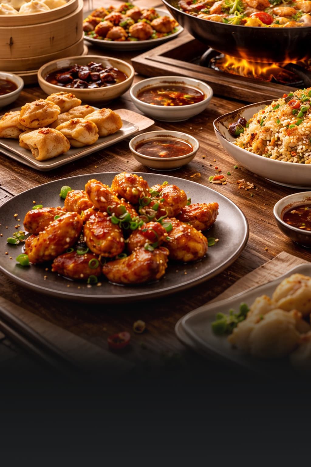 Estaciones de dim sum y wok preparadas en vivo
